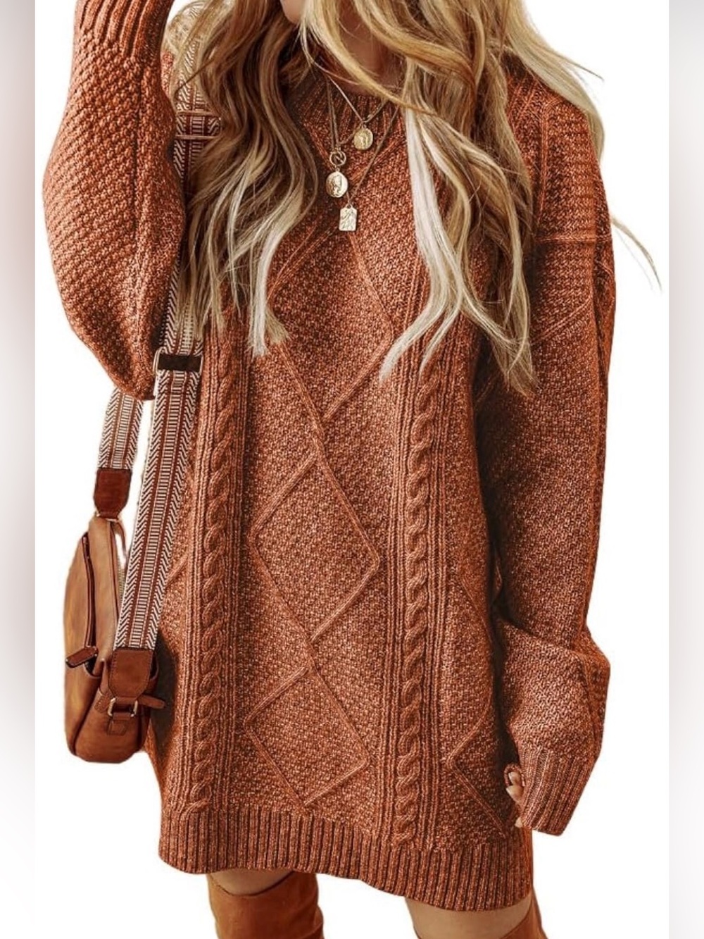 ✨$15✨NEW•CHICME Women’s Long Sleeve Sweater Cable Knit Dress | Medium